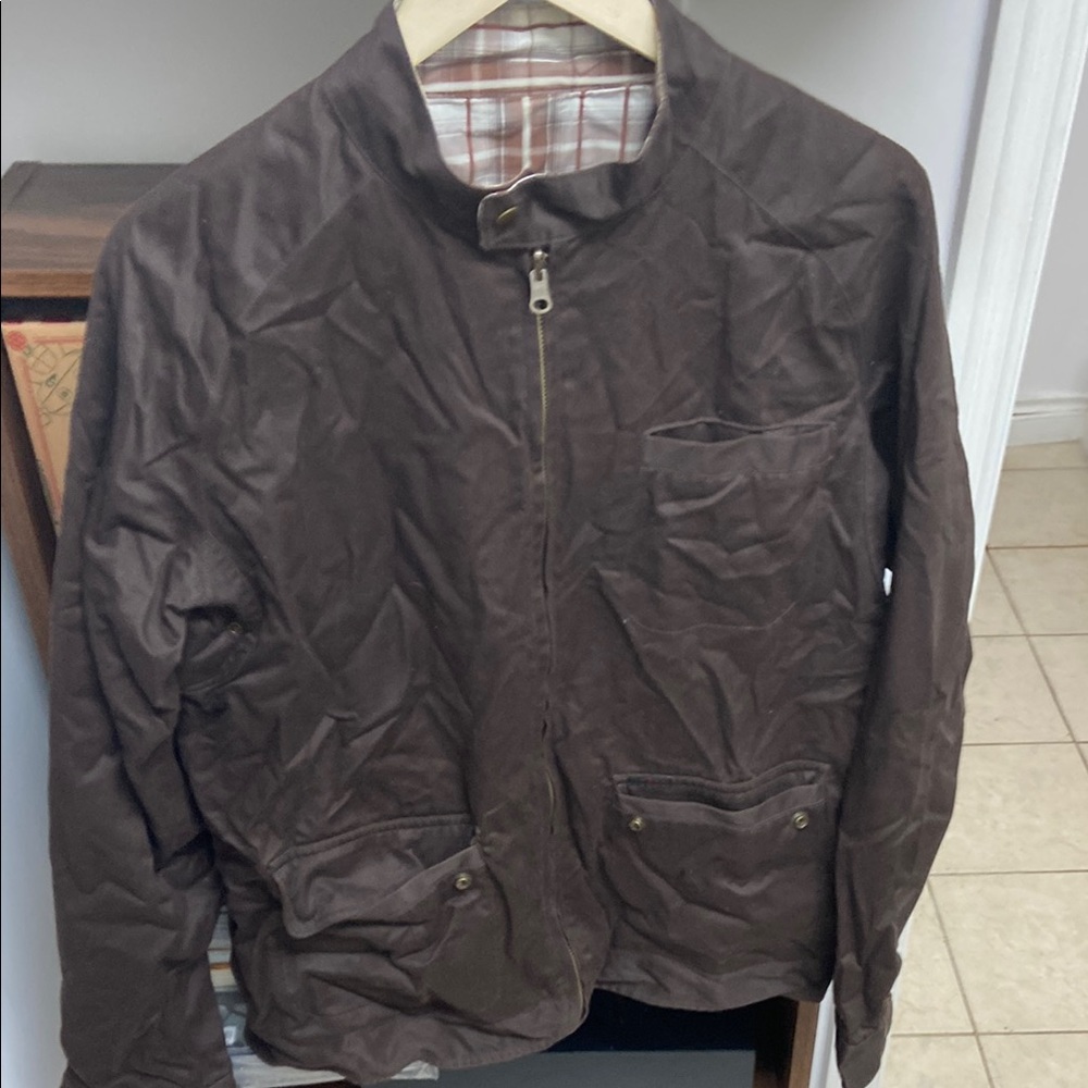 Men's Dark Brown Solid/Plaid Reversible Jacket